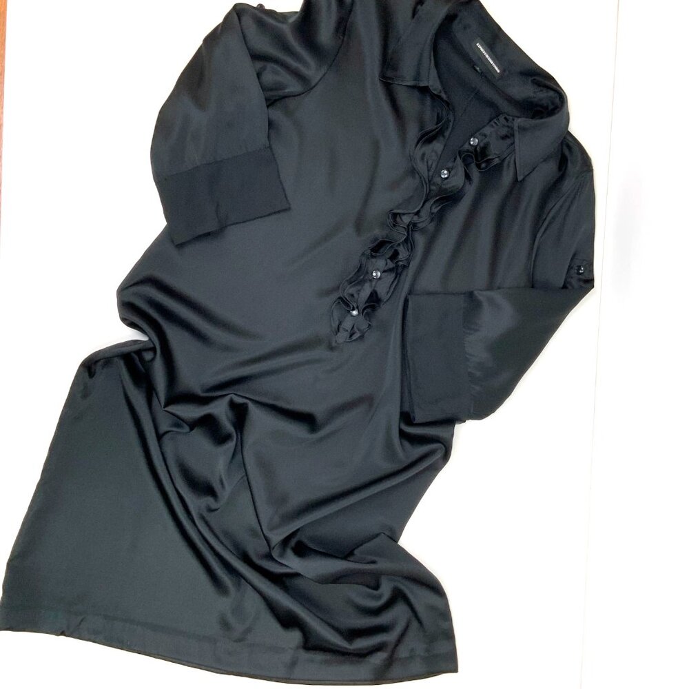 Express Design Studio Black Silk Shift Ruffle Collar Dress Size L